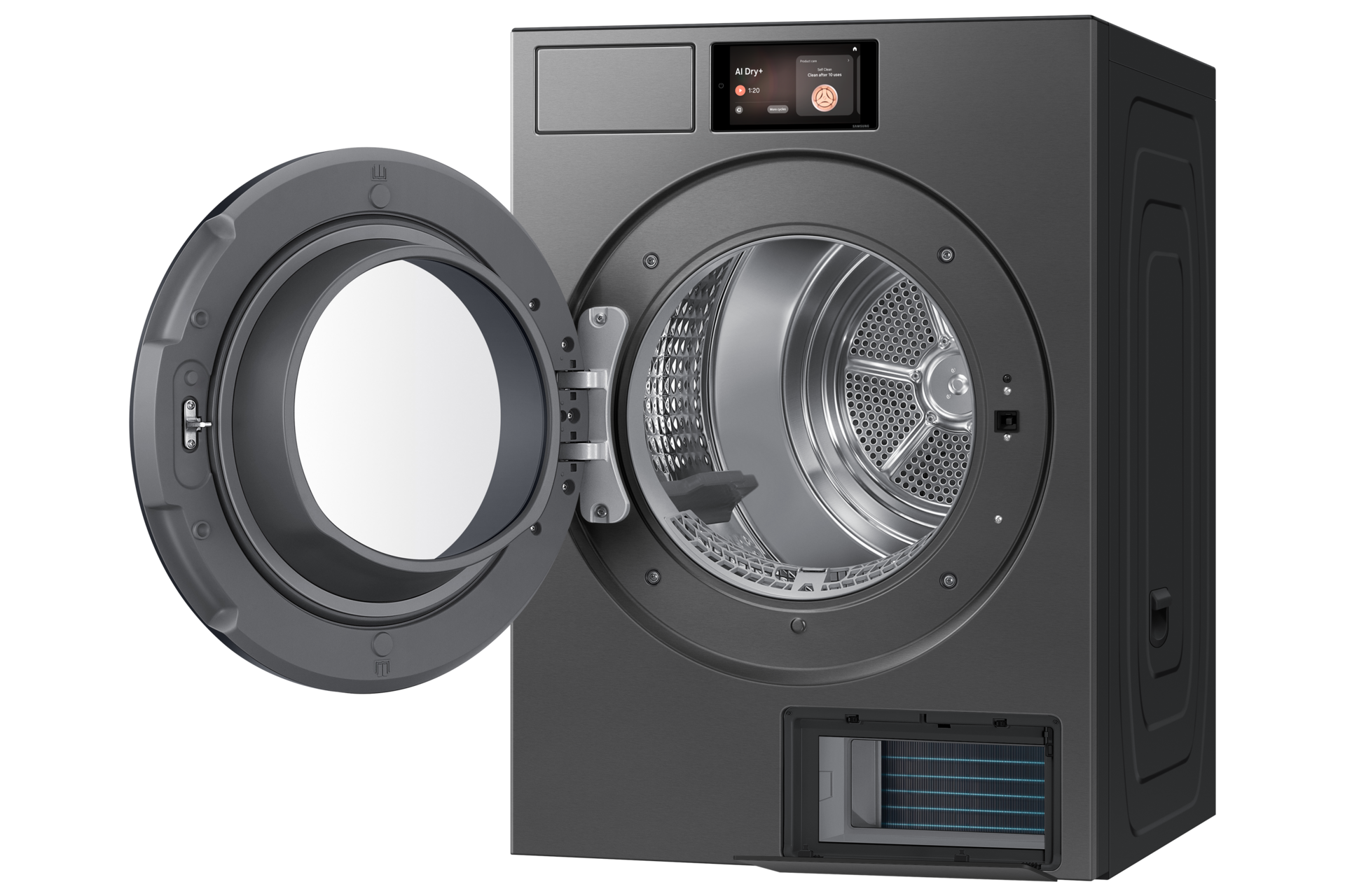 Bespoke AI Laundry Dryer Hybrid Heat Pump 20kg R-Perspective-Open Gray 