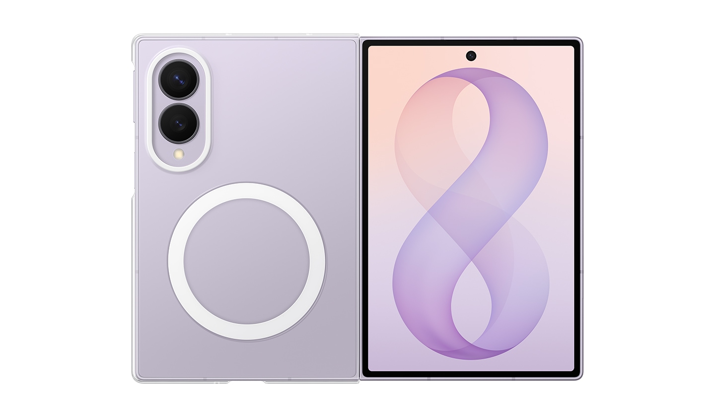 Funda magnética Clear con anillo de imanes visible en un Galaxy Z Fold8
