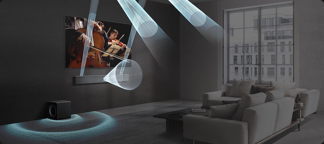 Experiencia de sonido envolvente 3.1.2ch en el living