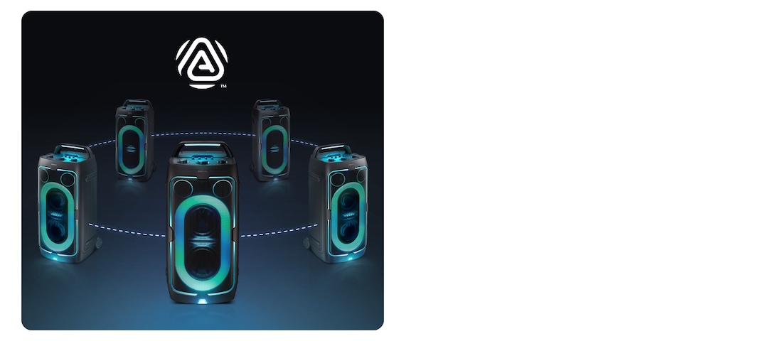 Varias Sound Tower conectadas con Group Play y Auracast
