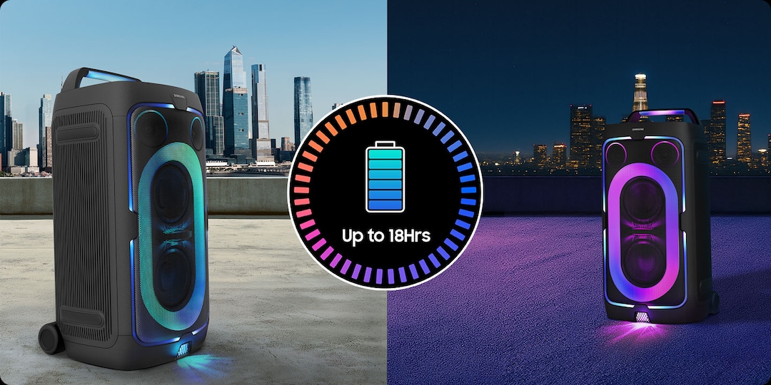 Sound Tower MX-ST50F al aire libre de día y de noche con hasta 18 horas de batería
