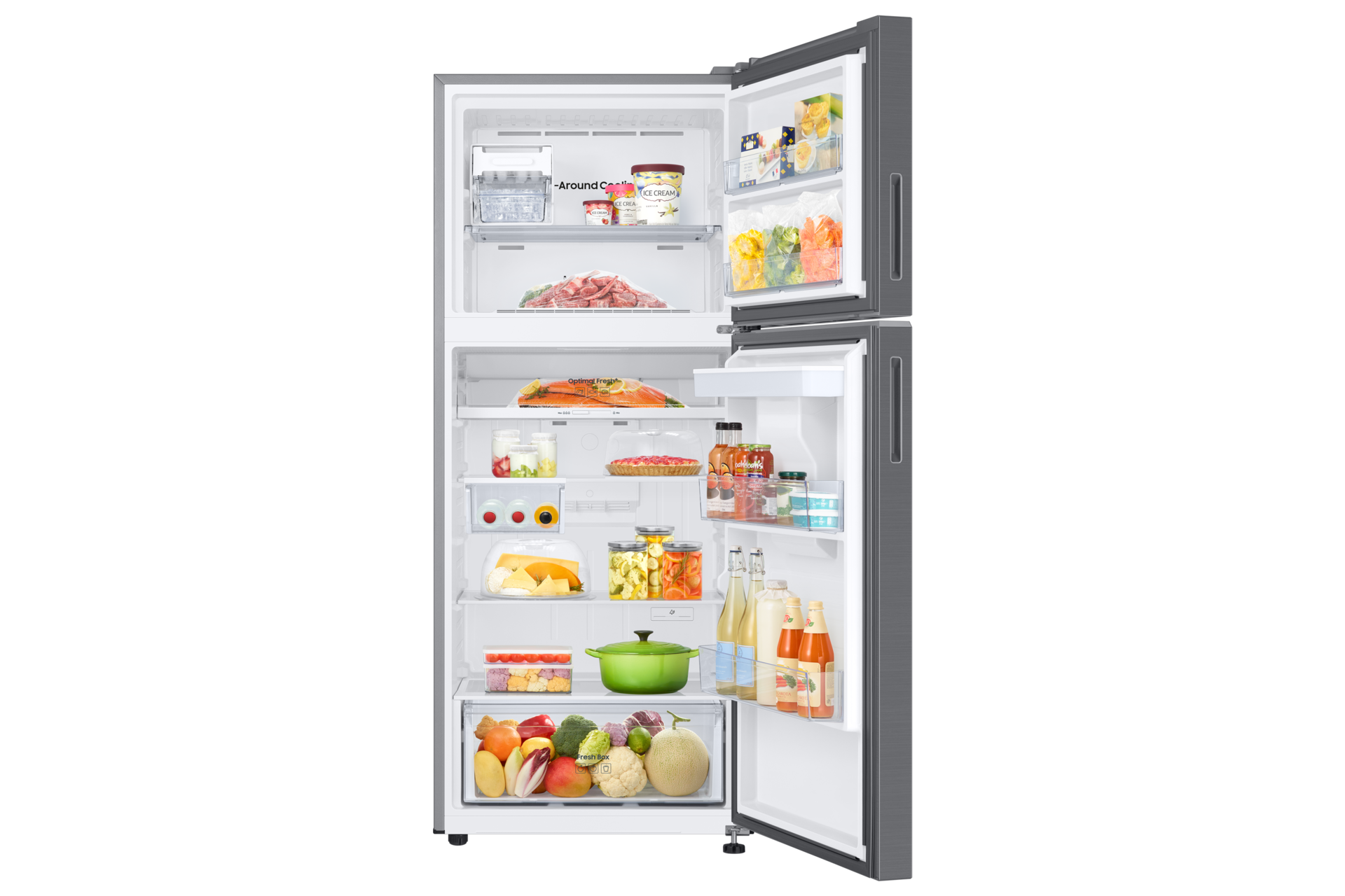 RT6300D Top Mount Freezer Refrigerator with AI Energy Mode Front-Open-With-Food Silver 