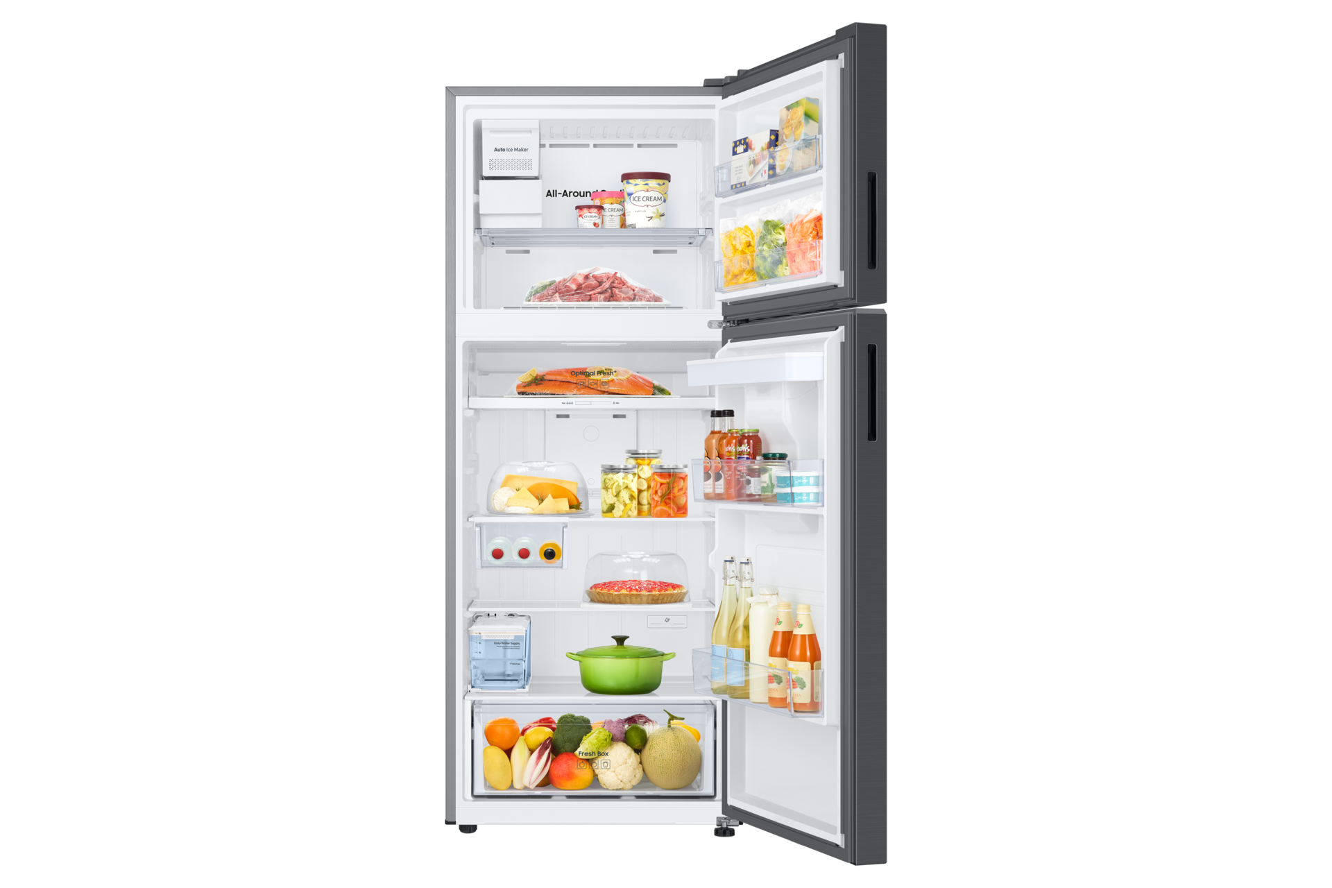 RT6300D Top Mount Freezer Refrigerator with AI Energy Mode Front-Open-With-Food Black 