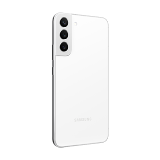 Mặt sau điện thoại Samsung S22 plus Phantom White màu Trắng Phantom 256GB nhìn từ góc nghiêng trái 30 độ. 