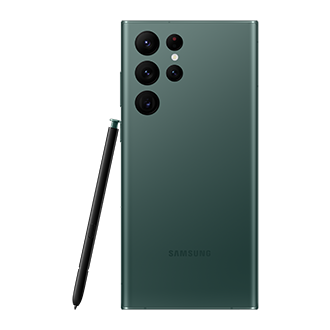 Mặt sau điện thoại Samsung S22 Ultra green màu xanh zeta 128 gb với bút S Pen kèm theo.