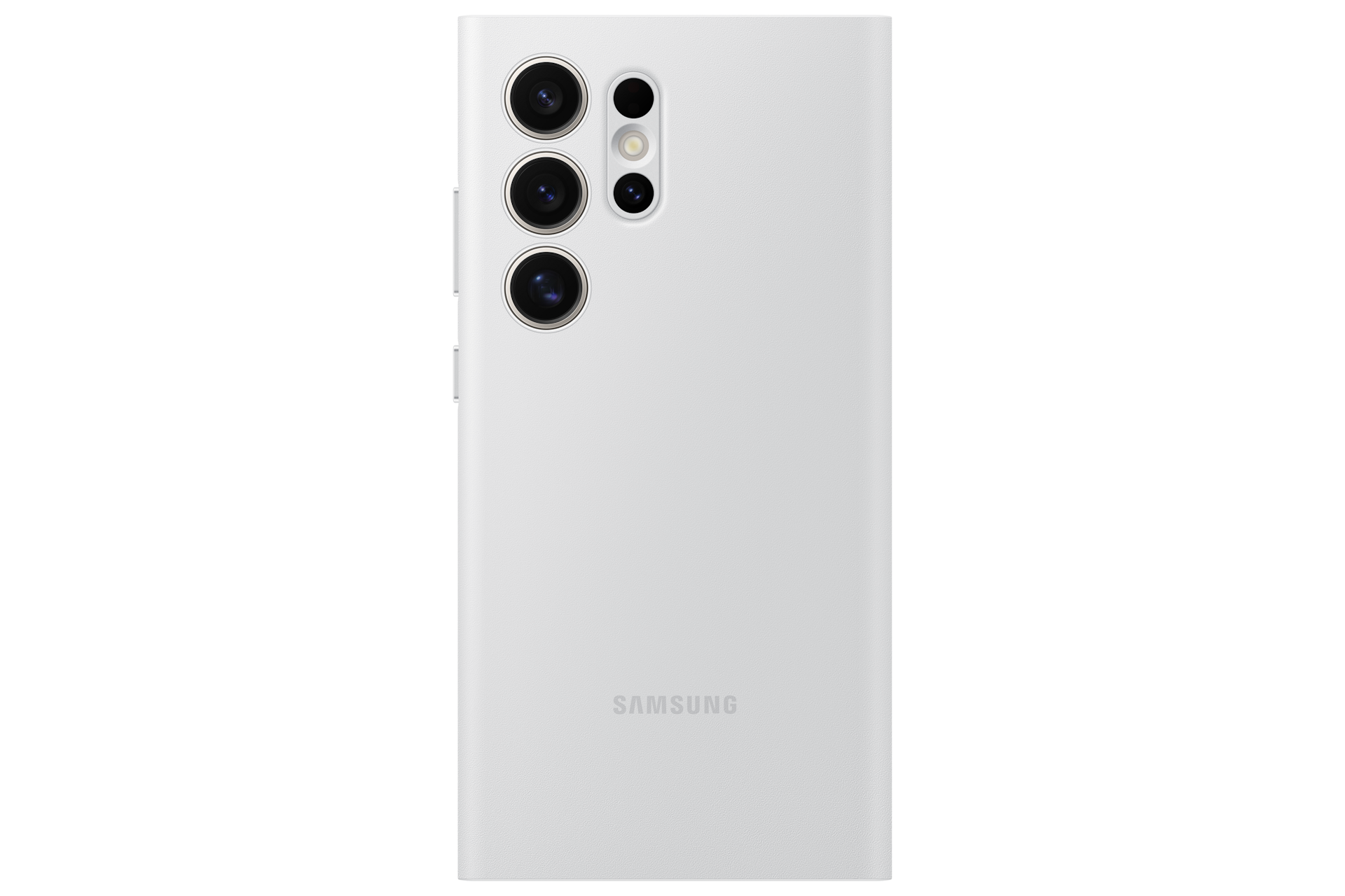 Bao da Galaxy s24 ultra màu trắng nhìn từ phía sau với 3 camera