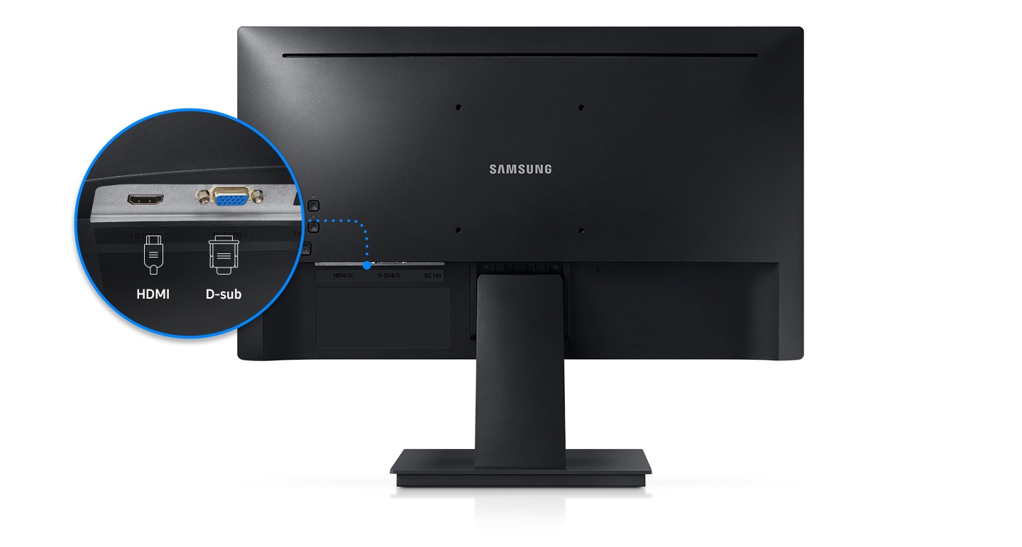 HDMI and D-sub ports on the back side of the product is shown.