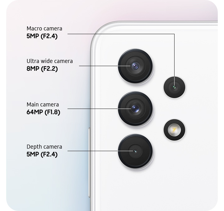 Cận cảnh phía sau của điện thoại Galaxy A32 bộ 4 Camera 64MP
