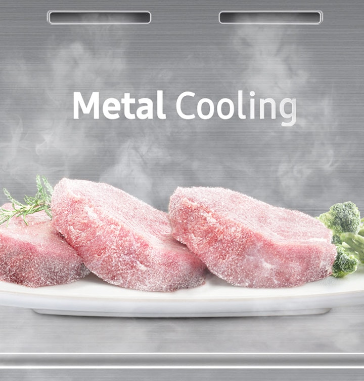 Ưu điểm của Làm lạnh bằng kim loại được thể hiện qua các loại rau được Làm lạnh đồng nhất bên trong Bespoke RB 3000R.