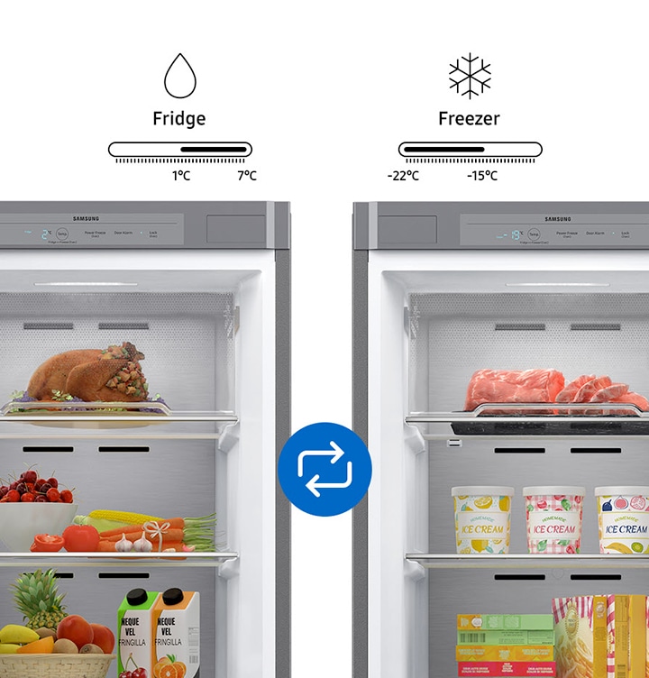 Có sẵn các chế độ tủ lạnh (từ 1 ℃ đến 7 ℃) và ngăn đông (từ -22 ℃ đến -15 ℃).