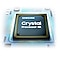 Con chip của bộ xử lý Crystal được hiển thị. Logo Samsung cũng như logo Crystal Processor 4K có thể được nhìn thấy ở trên cùng.