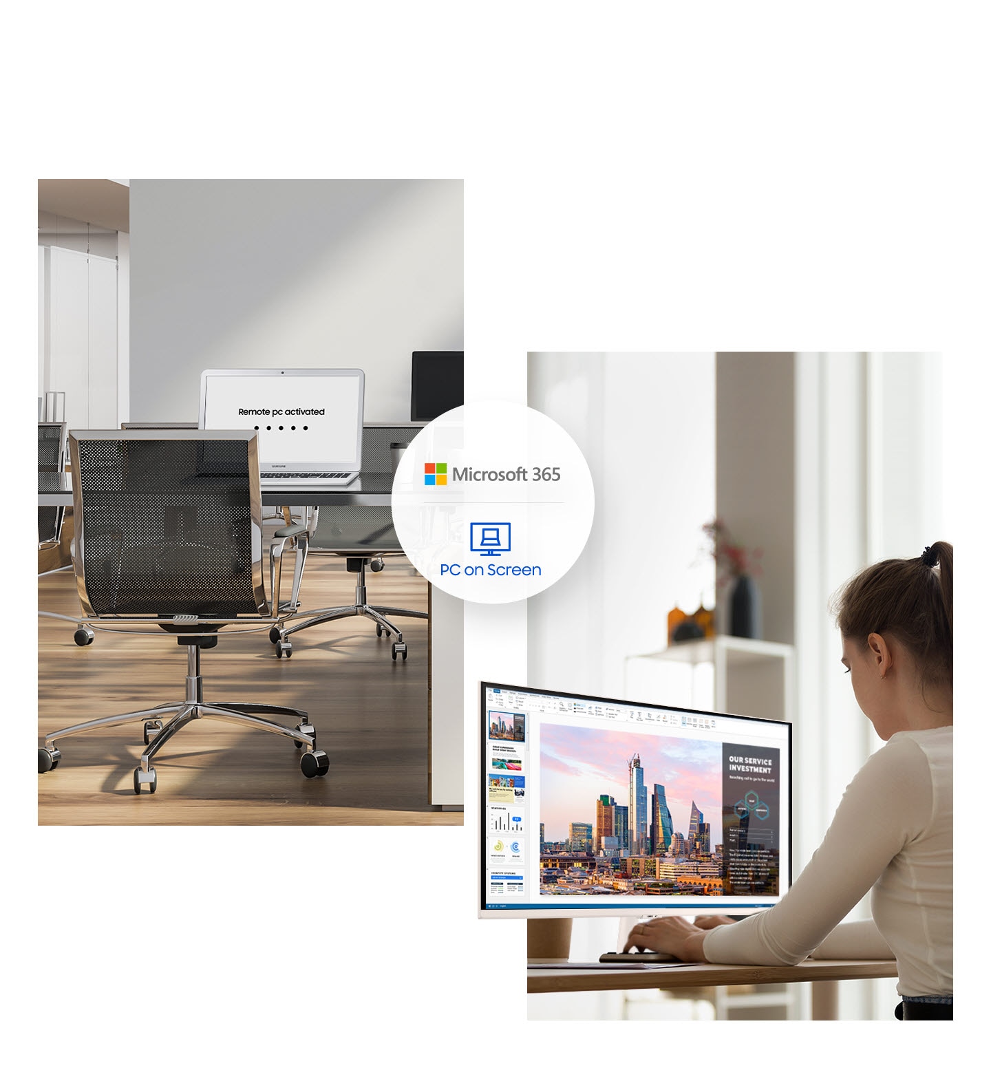 Bạn có thể dễ dàng kết nối Màn hình thông minh Samsung M5 32 inch với máy tính xách tay văn phòng của mình. Tận hưởng Microsoft Office 365 đã cài đặt.