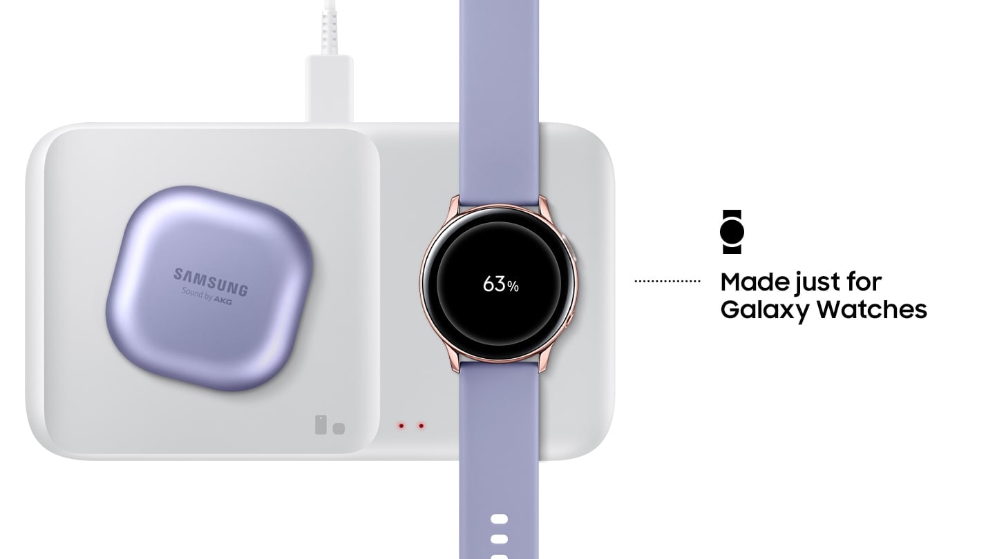 Sạc không dây Samsung sạc Galaxy Watch* trong tích tắc với vị trí dành riêng cho đồng hồ thông minh.