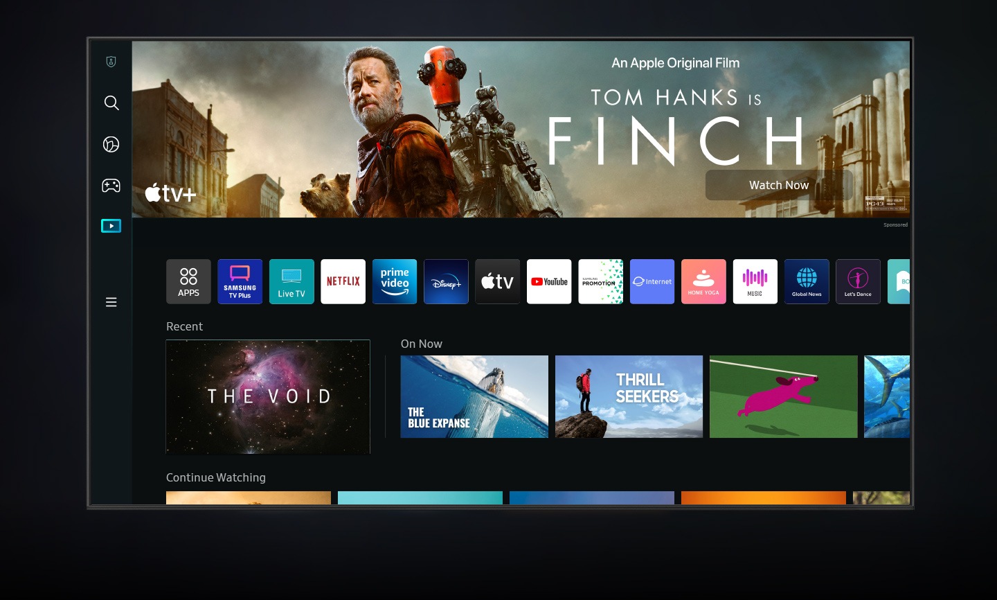 The new Smart Hub UI is displayed to show a wide variety of OTT services and contents being serviced.