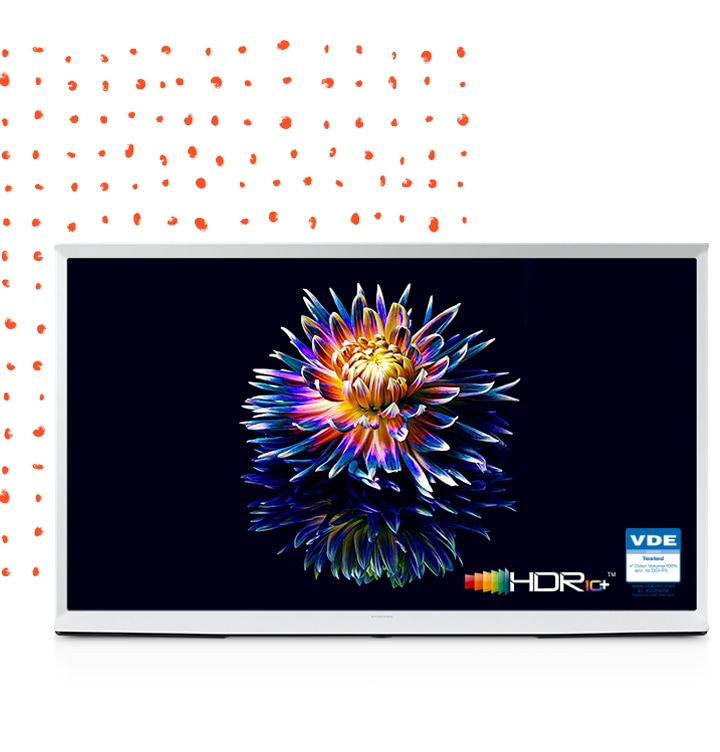 CN Quantum Dot hiển thị 100% dải sắc màu cùng công nghệ HDR10+ của Samsung Smart TV The Serif 2022 điều chỉnh độ sáng cho mọi khoảnh khắc thêm sống động.