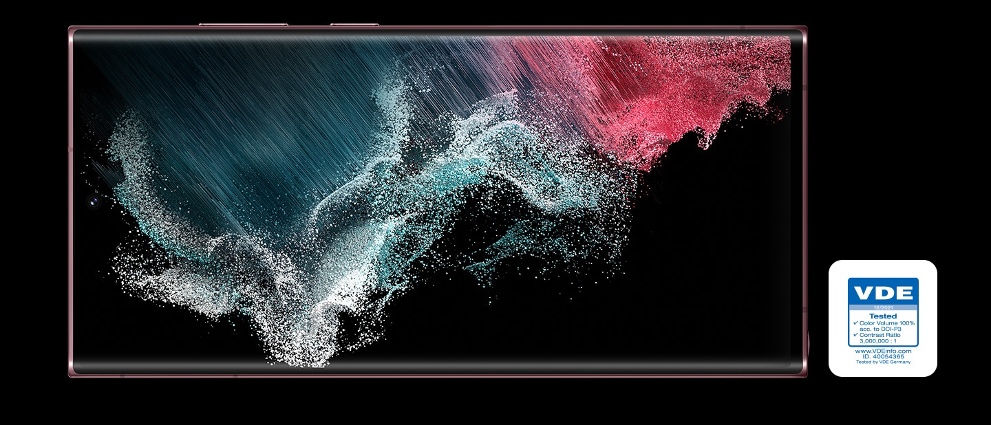 Màn hình Samsung Galaxy S22 Ultra với hình nền đồ họa đầy màu sắc