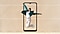 Đường viền của Galaxy A04 được đặt ở chế độ dọc phía trước nền sân thể thao với 2 đường kẻ màu trắng. Trên màn ảnh là một người đàn ông đang trong tư thế nhảy, với tay và một phần áo khoác màu xanh lá cây của anh ta kéo dài ra ngoài khung hình.