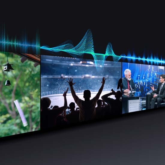 Sound waves can be seen on top of TV images. Sound is optimized respective of each content.