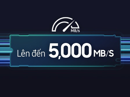  Cụm từ "Up to 5.000 MB/s" được viết trên một hình chữ nhật có hình dạng giống 990EVO.