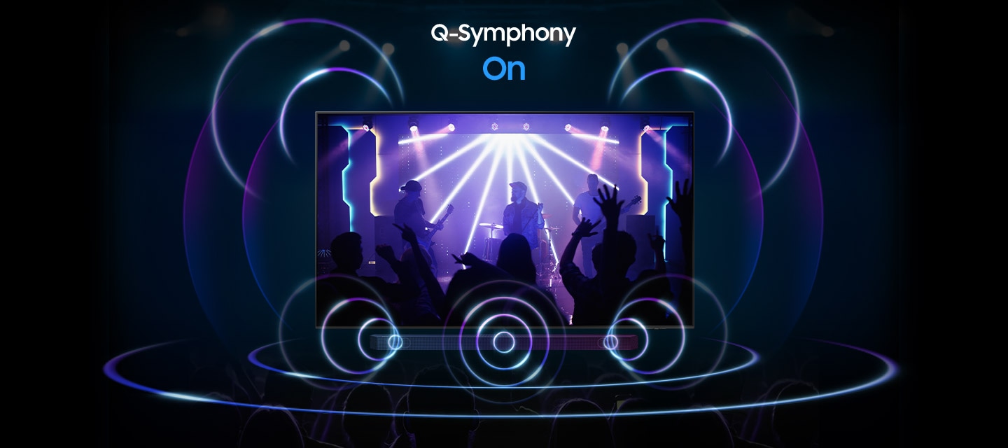 Chỉ âm thanh từ Loa thanh được kích hoạt khi Q-Symphony tắt nhưng âm thanh từ cả TV và Soundbar đều bật khi Q-Symphony bật.