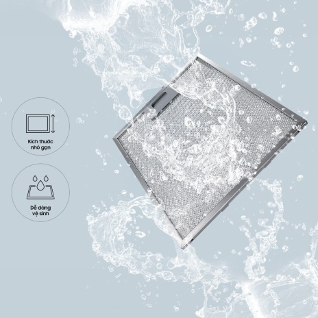 Lưới lọc máy hút mùi Samsung với chất liệu nhôm bền bỉ, giúp bảo vệ quạt hút và động cơ của máy. Lưới lọc giúp hút dầu và bụi trong không khí, nhưng vẫn đảm bảo cho phép không khí và hơi nước đi qua. Ngoài ra, bạn có thể dễ dàng tháo lưới lọc ra để vệ sinh, hoặc làm sạch bằng máy rửa chén sau 3 - 4 tuần sử dụng.