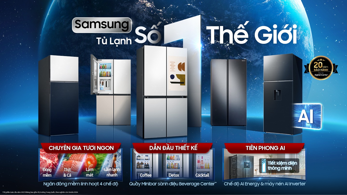 The picture of the refrigerator with modern design, advanced technology and the ability to preserve fresh food, at the same time affirms Samsung's leading position in the market in Vietnam.
