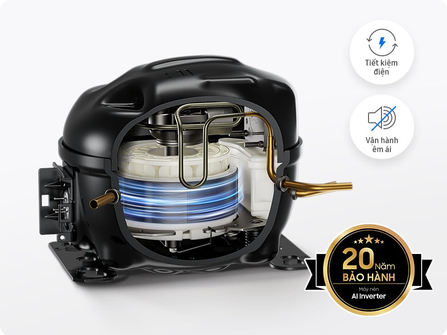 Tủ lạnh được bảo hành 20 năm sử dụng Máy nén Digital INVERTER. Nó có hiệu quả năng lượng và các tính năng ít tiếng ồn.