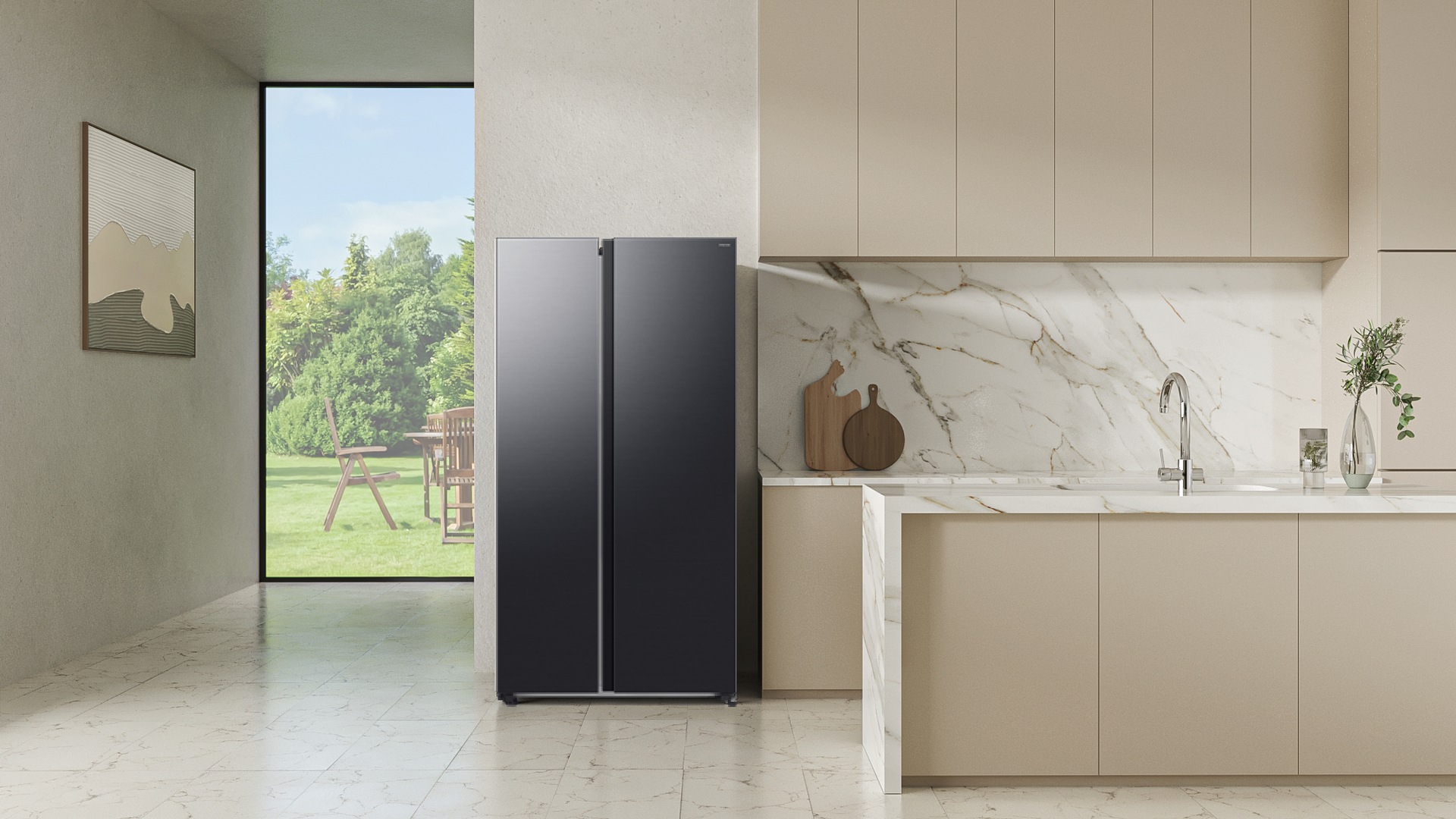 Tủ lạnh được lắp đặt trong Nhà bếp hiện đại.