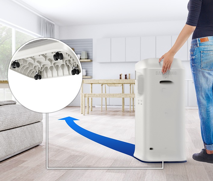 AX5500 có bánh xe di chuyển ẩn. Các mũi tên cho thấy sản phẩm có thể di chuyển được.