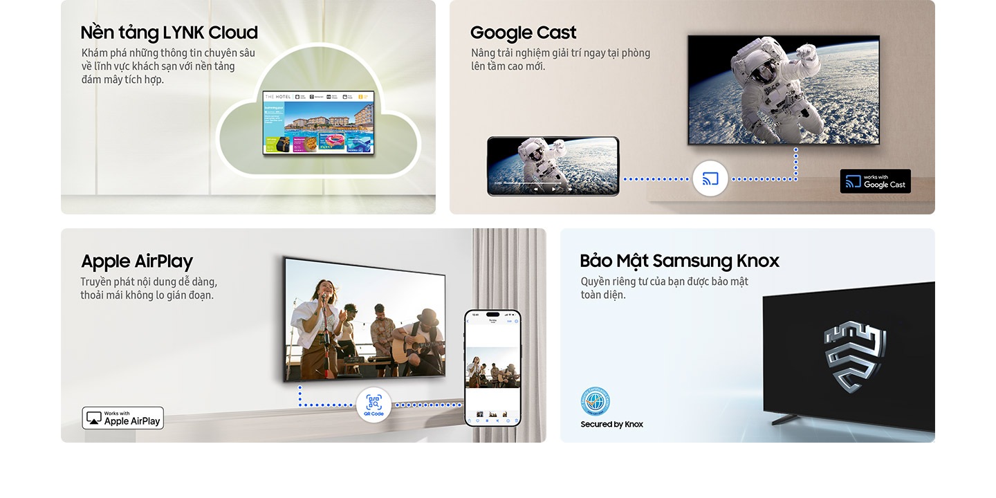  Tính năng nổi bật: LYNK Cloud, Google Cast, Apple AirPlay và Bảo mật Samsung Knox