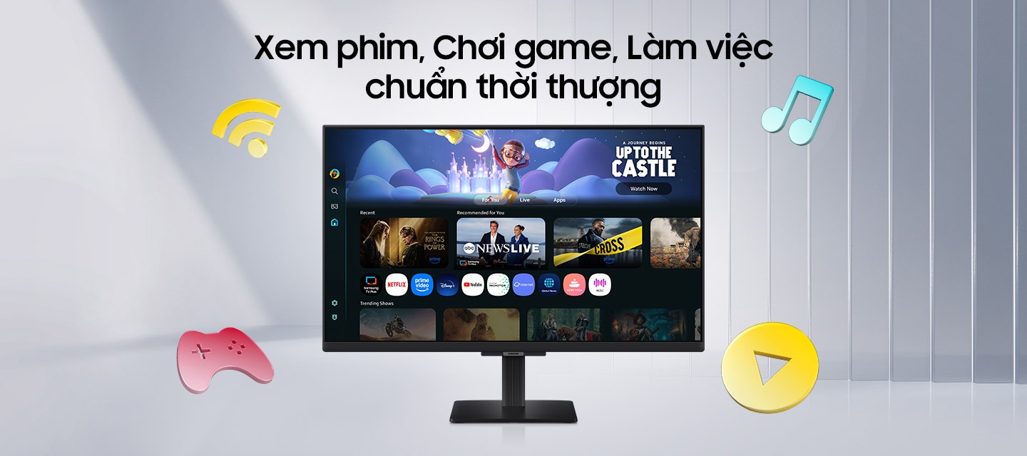 Xem, Chơi, L&agrave;m việc thật phong c&aacute;ch. M&agrave;n h&igrave;nh th&ocirc;ng minh Samsung M5 t&iacute;ch hợp Wi-Fi, m&aacute;y chơi game, nhạc v&agrave; c&aacute;c biểu tượng n&uacute;t ph&aacute;t. M&agrave;n h&igrave;nh hiển thị nhiều ứng dụng, nội dung v&agrave; bản xem trước của