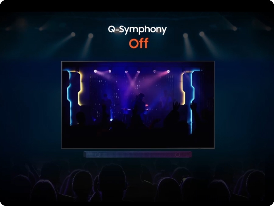 Khi Q-Symphony tắt, chỉ có âm thanh từ loa Soundbar được kích hoạt, nhưng khi Q-Symphony bật, cả âm thanh từ TV và Soundbar đều được bật.