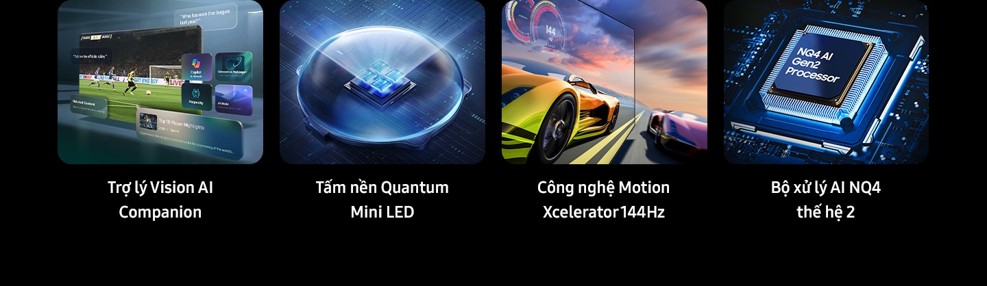 Samsung Vision AI Companion, Quantum Mini LED, Motion Xcelerator 144Hz và bộ xử lý NQ4 AI Gen2 là 4 tính năng nổi bật hàng đầu.