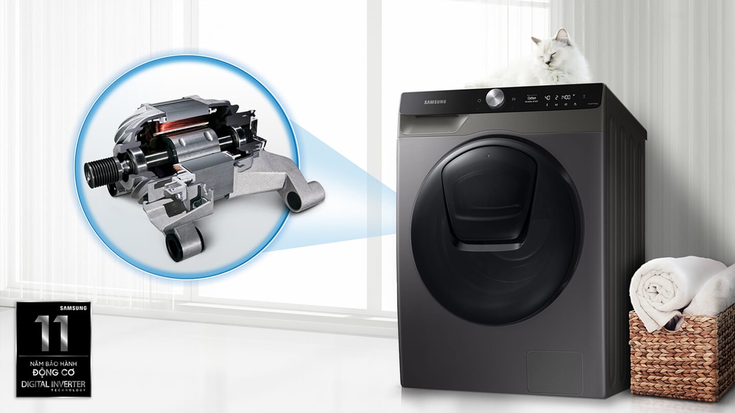 Máy giặt Samsung cửa trước Digital Inverter 8,5kg màu xám, hiển thị công nghệ Digital Inverter.
