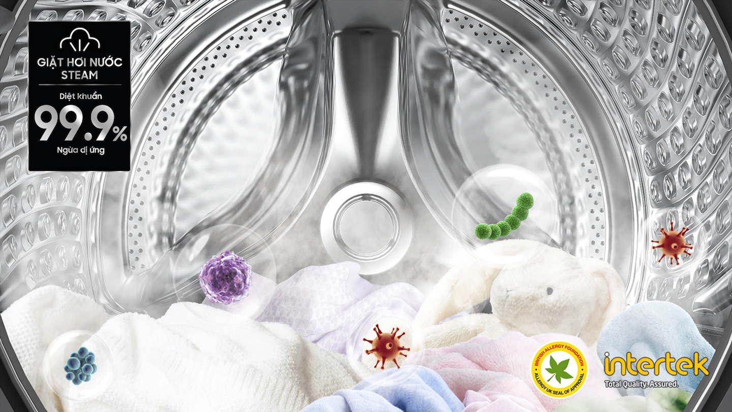 Máy Giặt Thông Minh Samsung AI 9kg với Chế độ hơi nước có chế độ Giặt Hơi Nước Diệt Khuẩn Hygiene Steam diệt 99,9% vi khuẩn