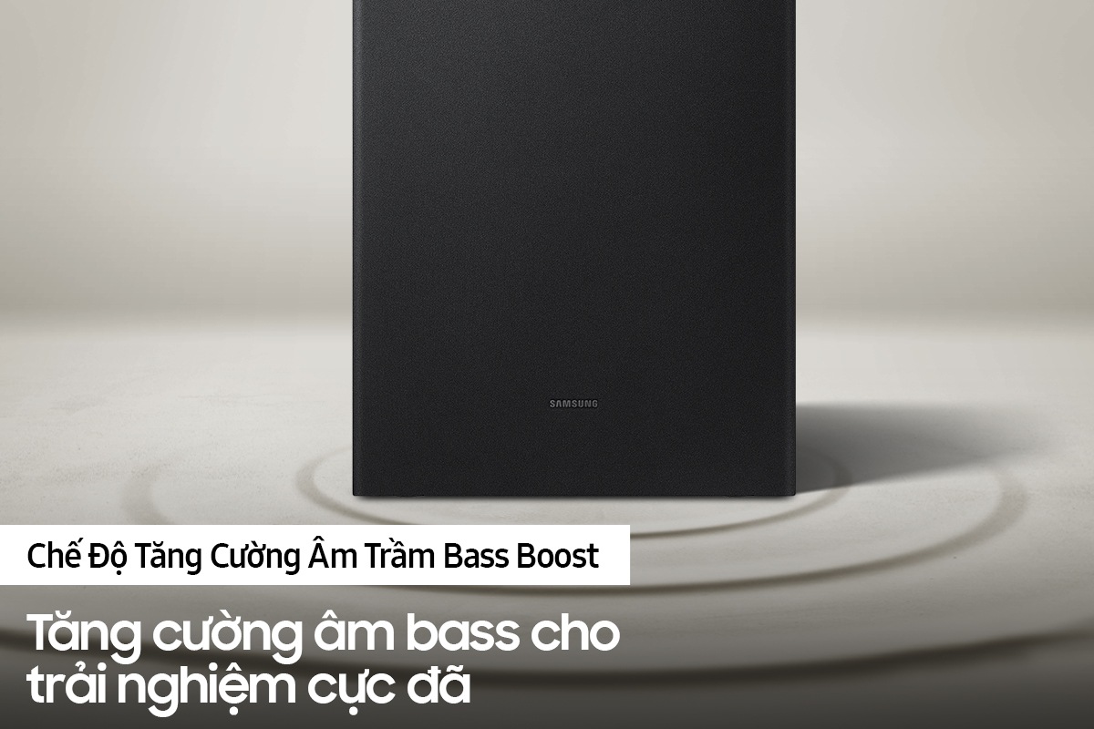 Các chuông rung từ loa siêu trầm của Samsung cho thấy âm thanh mạnh mẽ của loa thanh.