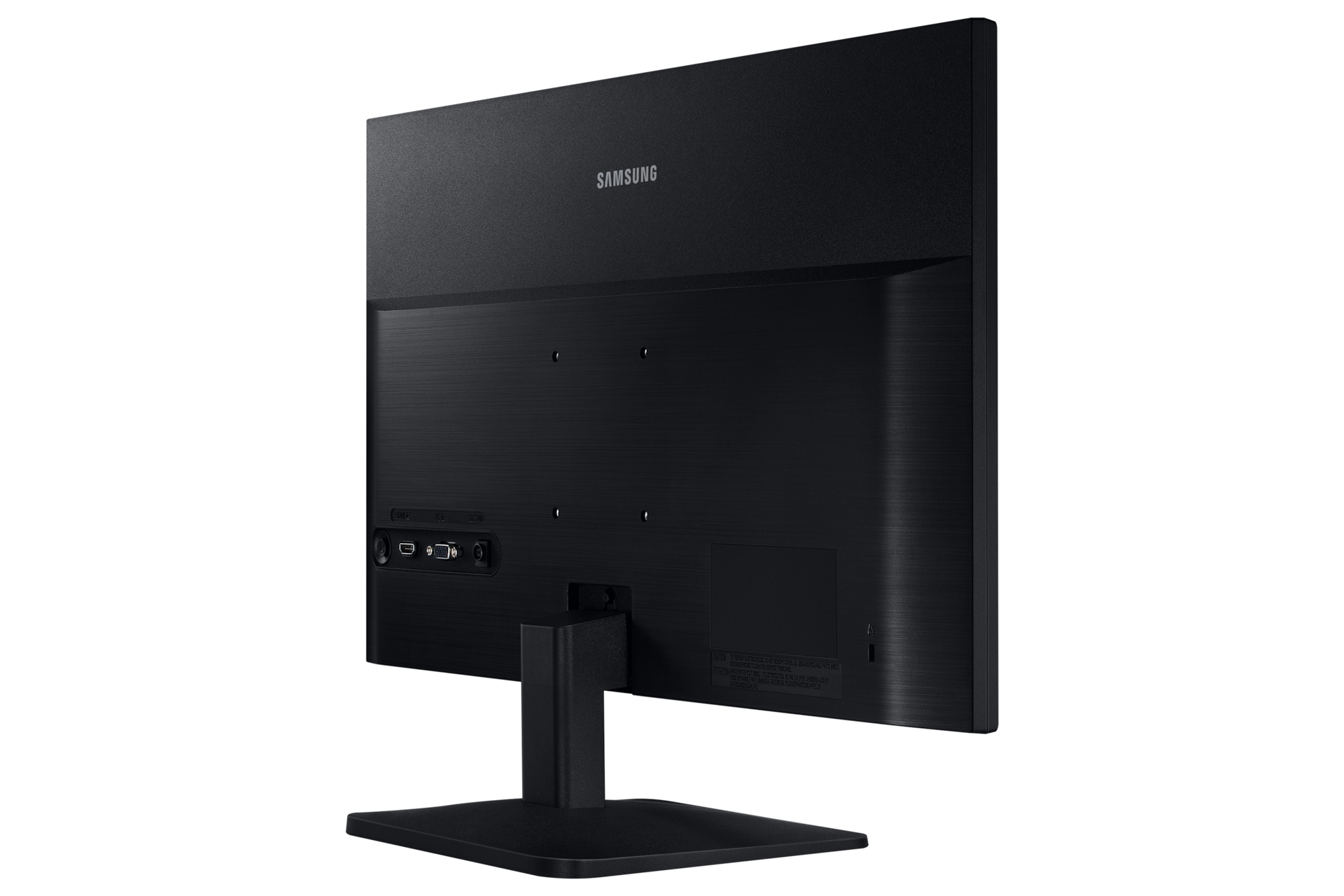 Xem mặt sau, nghiêng trái của màn hình Samsung 19 inch phẳng LS19A330 lớp vỏ máy màu đen và chân đế tối giản nhưng linh hoạt!