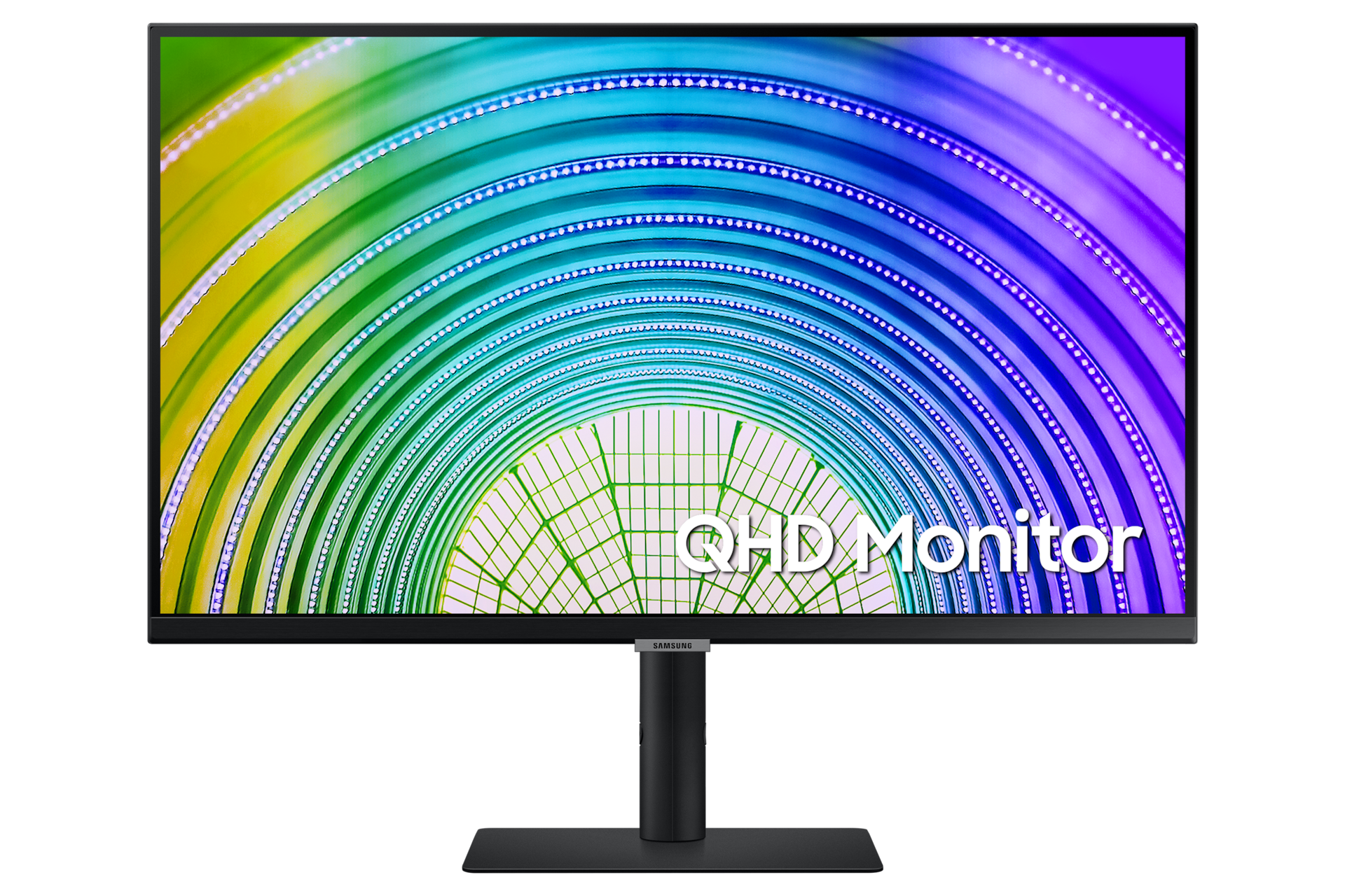 Mặt chính diện của màn hình thông minh QHD Monitor bản màu đen cho thấy thiết kế sang trọng và hiện đại