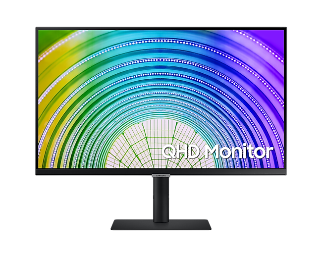 Mặt chính diện của màn hình thông minh QHD Monitor bản màu đen cho thấy thiết kế sang trọng và hiện đại