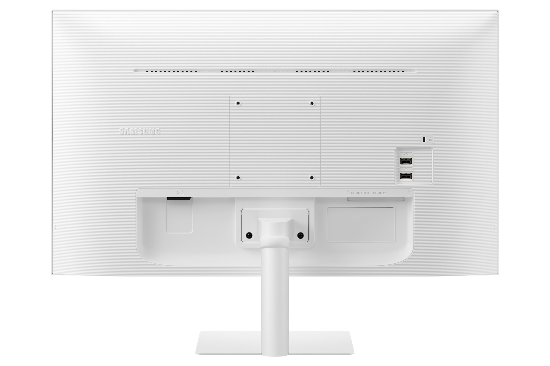 Mặt sau của màn hình thông minh Smart Monitor bản màu trắng 27 Inch cho thấy thiết kế trang nhã và đơn giản