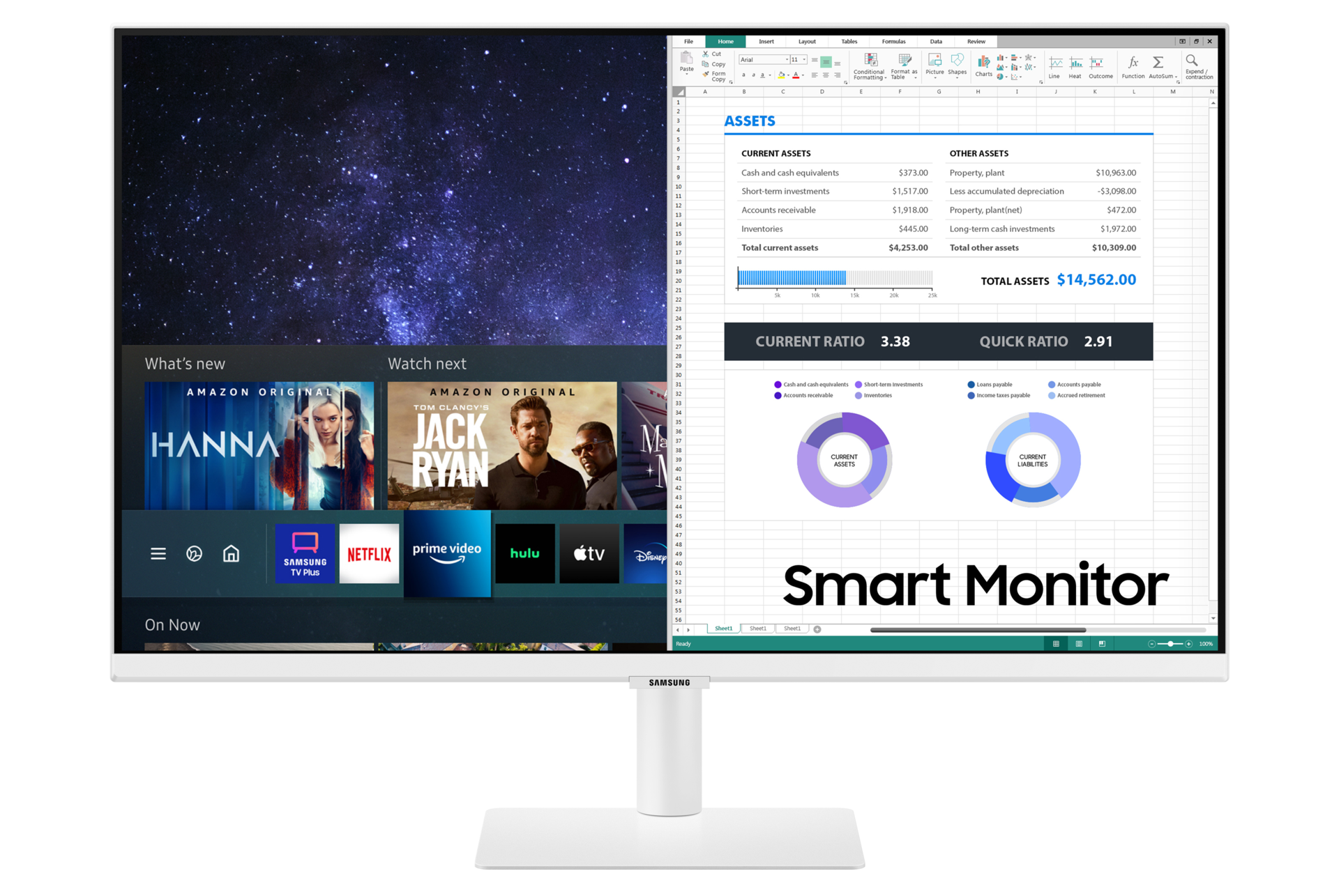 Mặt trước của màn hình thông minh Smart Monitor bản màu trắng 27 Inch cho thấy thiết kế trang nhã và đơn giản