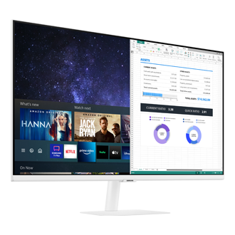 Mặt trái của màn hình thông minh Smart Monitor bản màu trắng cho thấy thiết kế trang nhã và đơn giản