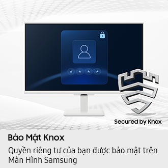 Bảo Mật Knox. Quyền riêng tư của bạn được bảo mật trên màn hình Samsung. Màn hình hiển thị màn hình đăng nhập an toàn. Được bảo mật bởi logo Knox.