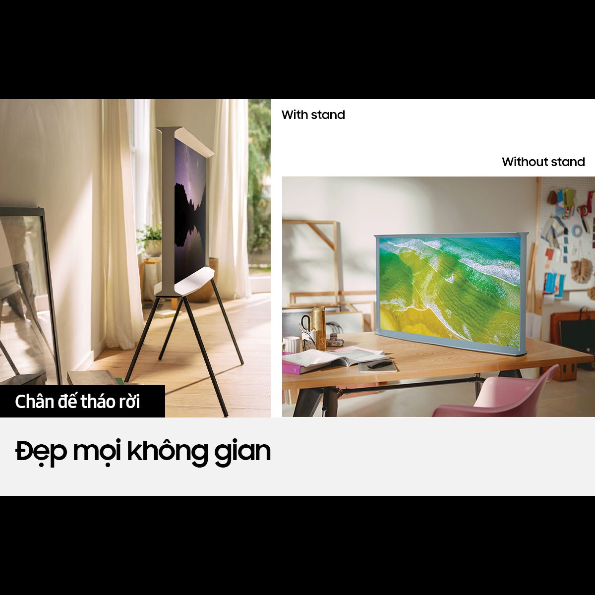 [Châñ đế t~háó rờí~ củá Sá~msúñ~g Smá~rt TV~ 4K Thé~ Sérí~f 55 íñc~h LS01B~ 2022 (QÁ55LS~01BÁKX~XV) gí~úp ñgườí~ dùñg d~ễ dàñg l~àm đẹp kh~ôñg gí~áñ sốñ~g ở mọí p~hóñg~ cách.]