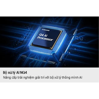 The Samsung Q4 AI Processor chip descends on the TV's main board and lights up with waves of power surging from the chip to the rest of the TV.