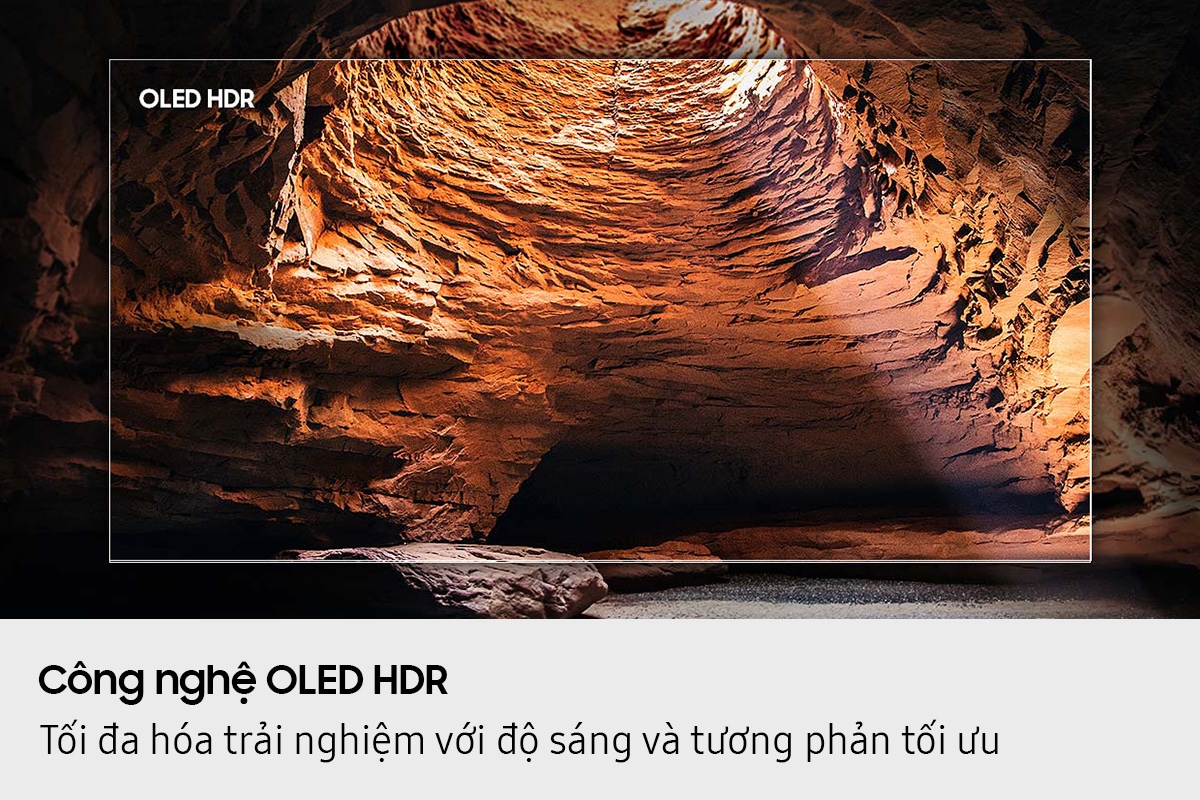 A scene of a water cave is enhanced by OLED HDR for improved picture clarity, so it seems the screen is part of real life.