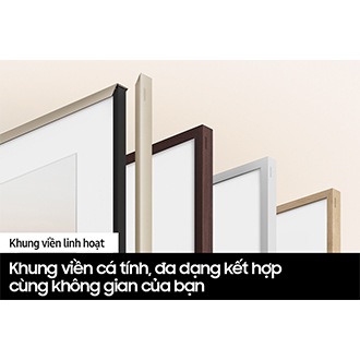 Tham khảo bộ khung viền linh hoạt, cá tính, đa dạng, giúp người dùng dễ dàng bài trí không gian sống của Samsung The Frame 75 inch Smart TV.