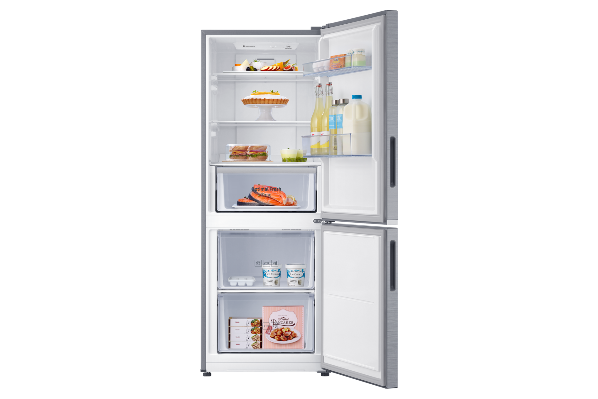 Tủ Lạnh Ngăn Đông Dưới Ngăn Đông Mềm Optimal Fresh Zone 285 L Front-Open-with-food Silver 