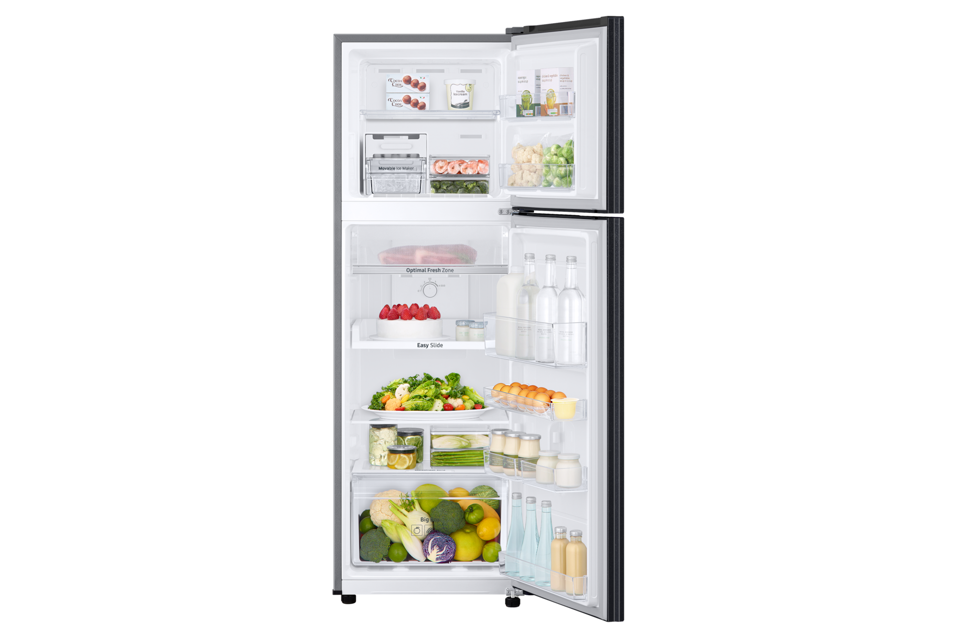 Tủ Lạnh Ngăn Đông Trên Ngăn Đông Mềm Optimal Fresh Zone 264 L Front-Open-With-Food Black 