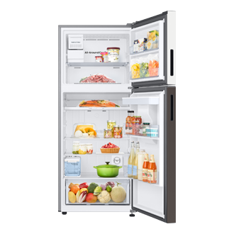 Bespoke AI Tủ Lạnh Ngăn Đông Trên Thiết Kế Độc Bản 382 L Front-Open-With-Food Clean White&Cotta Charcoal 